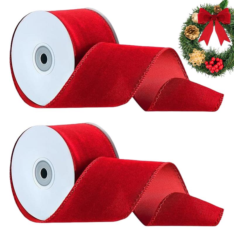 Velvet Ribbon Roll - Confezione da 2 rotoli Nastro rosso