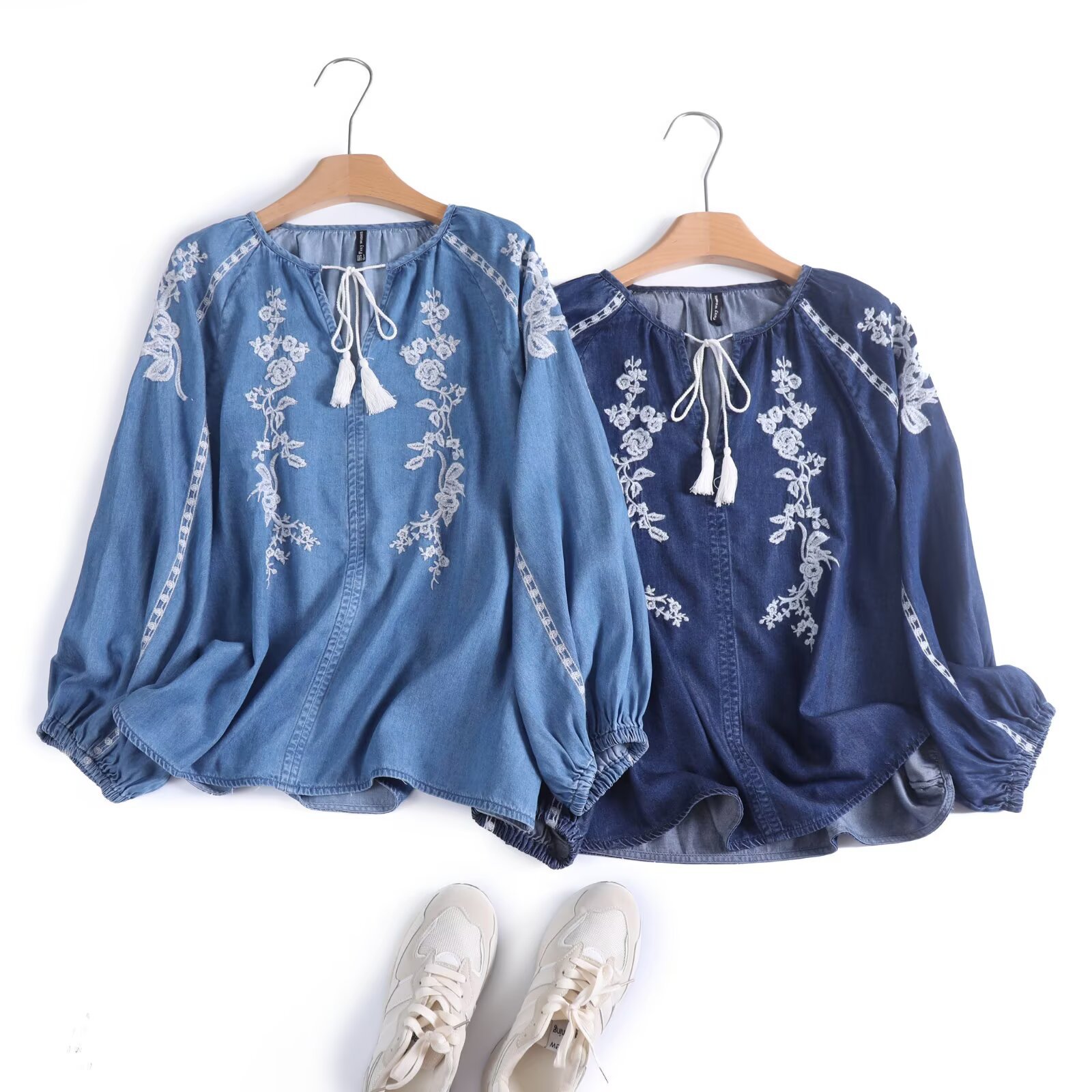 Tassel Fringe Trim - Camicetta di jeans da donna Top