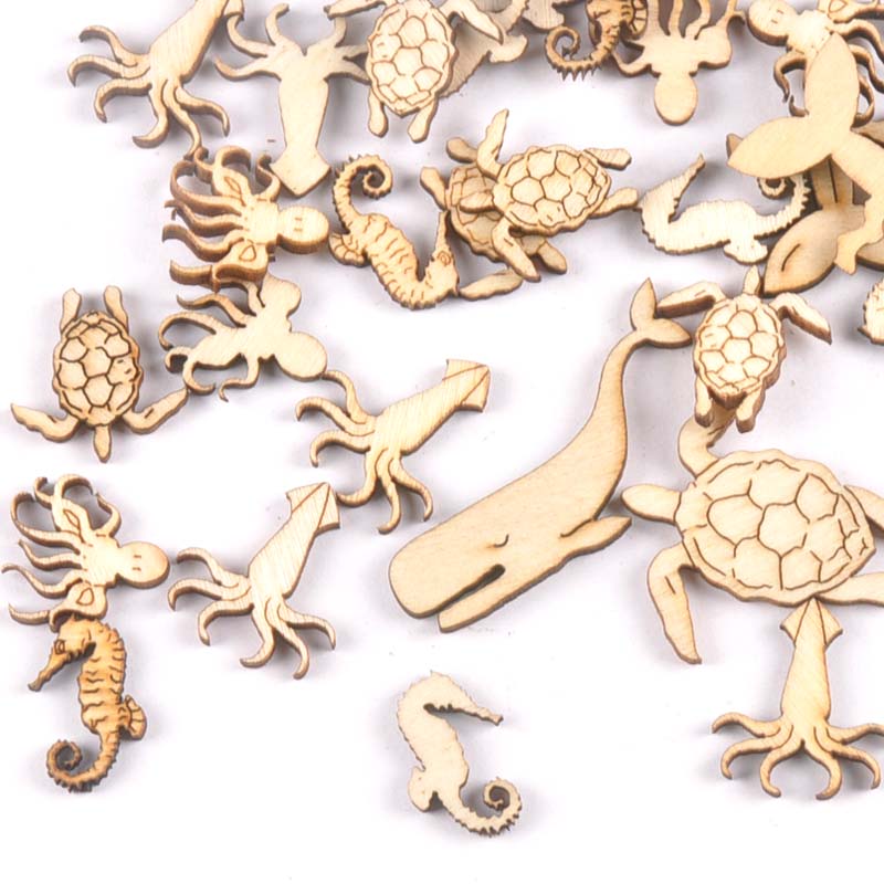 Craft Embellishment - 20 Pz 25-40mm Tartaruga Marina/cavalo/balena Legno